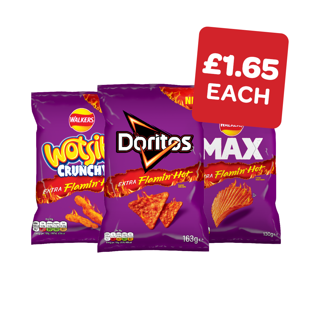 Walker's Max / Wotsits Crunchy / Doritos Extra Flamin Hot