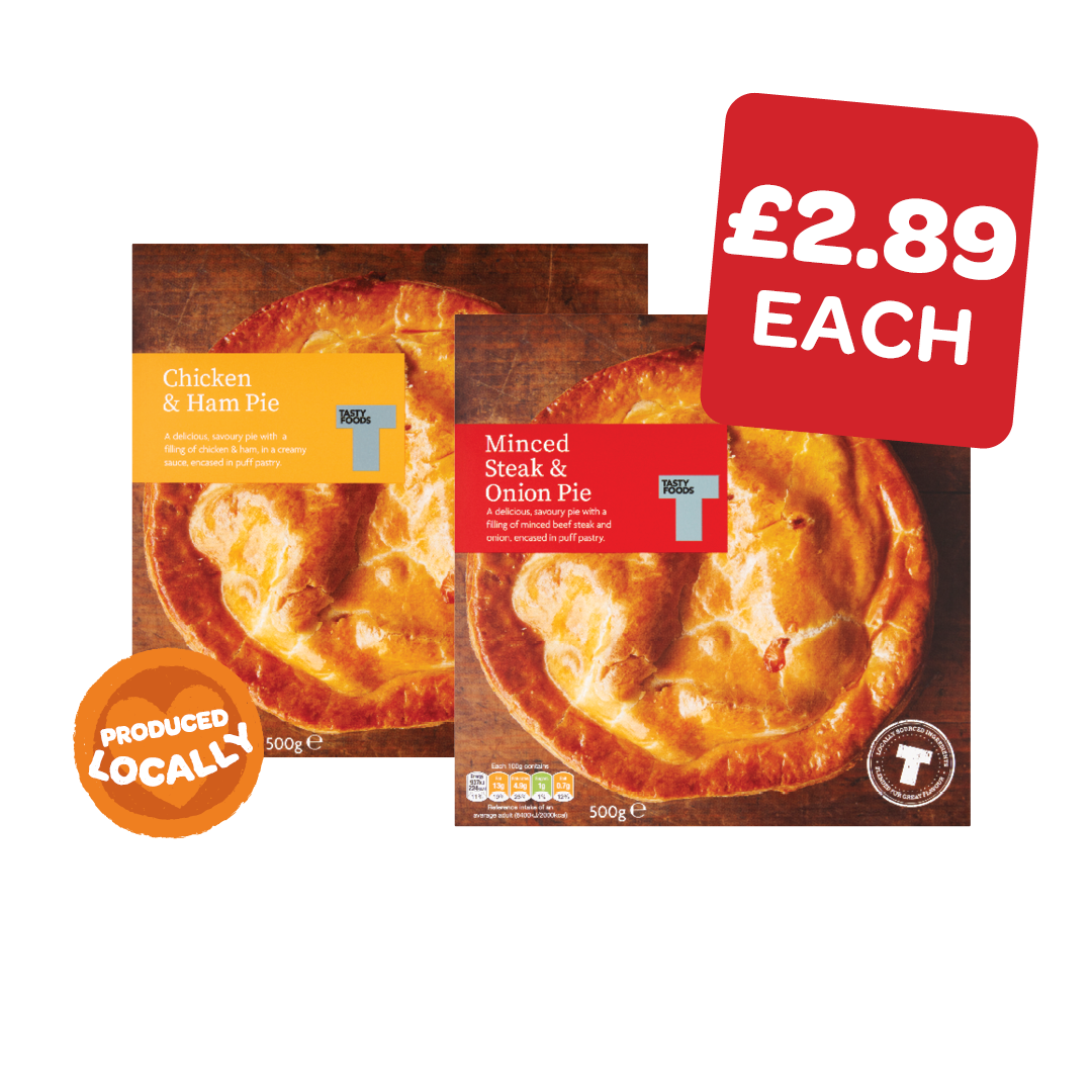 Tasty Foods Mince & Onion /  Chicken & Ham Family Pie
