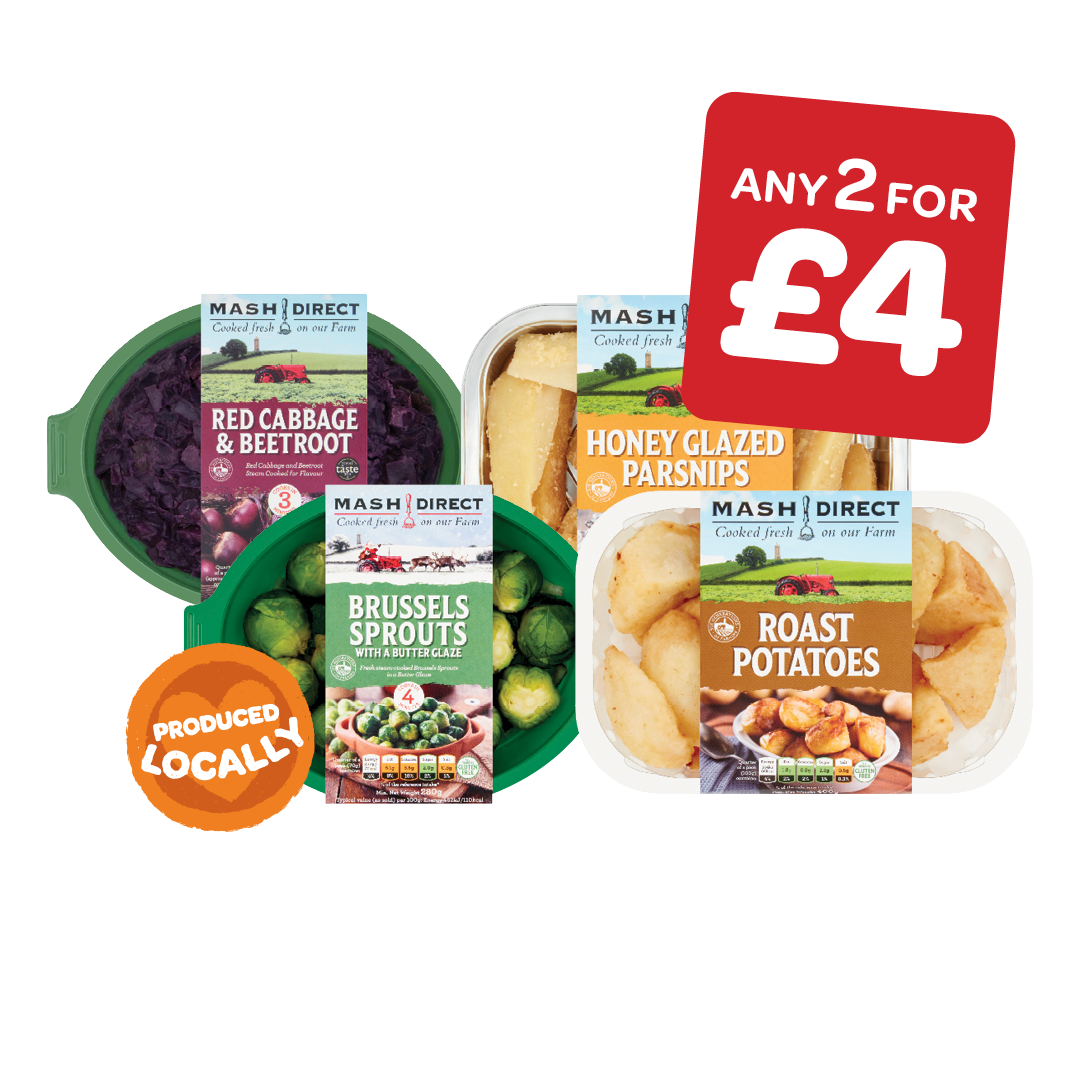 Mash Direct Honey Roast Parsnips / Roast Potatoes / Red  Cabbage & Beetroot / Brussels Sprouts with Butter