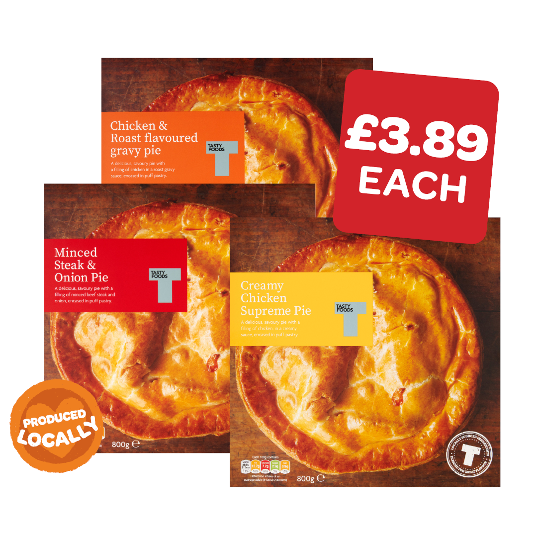 Tasty Foods Creamy Chicken / Mince & Onion / Roast Chicken Pie
