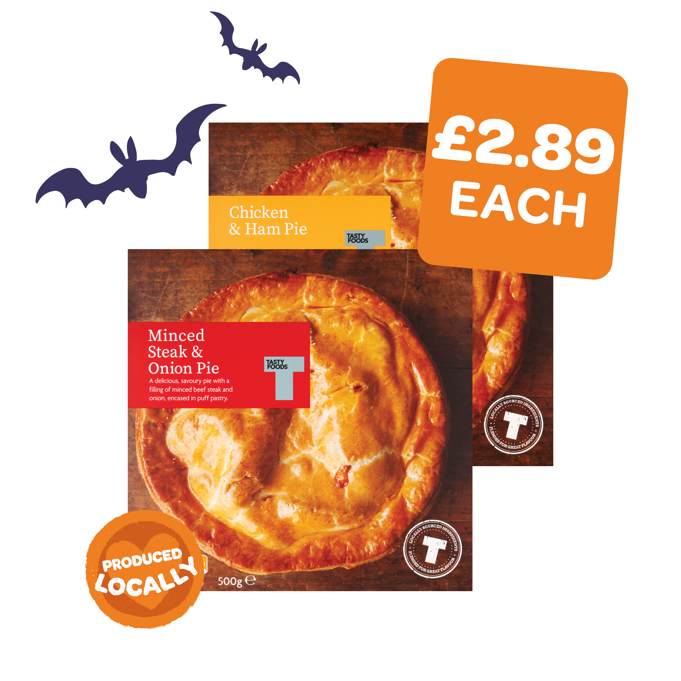 Tasty Foods Mince & Onion /  Chicken & Ham Pie