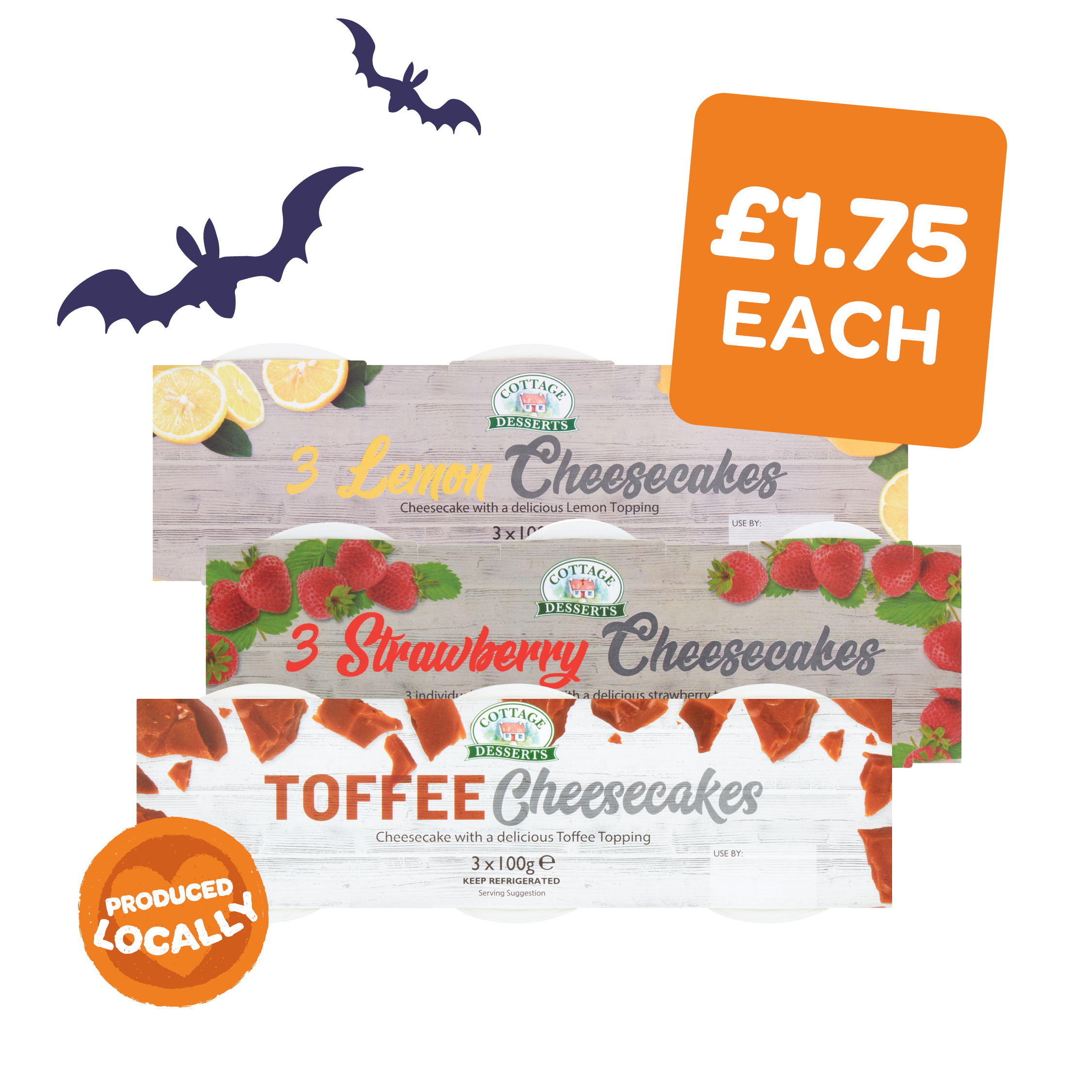 Cottage Desserts Strawberry / Toffee /  Lemon Cheesecakes 100g