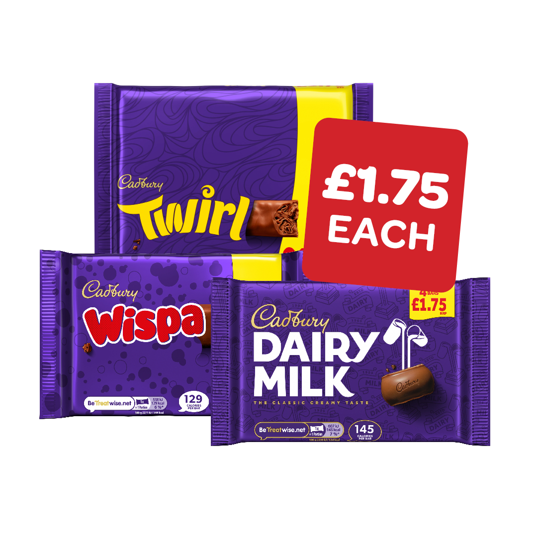 Cadbury Boost / Crunchie / Dairymilk / Double Decker / Wispa / Twirl